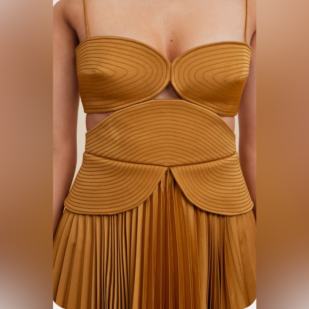 Reiss Gold US 6 pleated maxi dress perfect for weddings,date/dinner events. - Picture 6 of 7